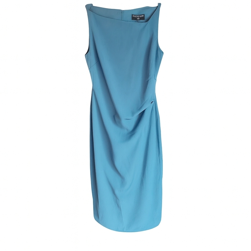 NWT FEW MODA Transformative Teal Cocktail Maxi Dress Size M Ruched Side Sheath